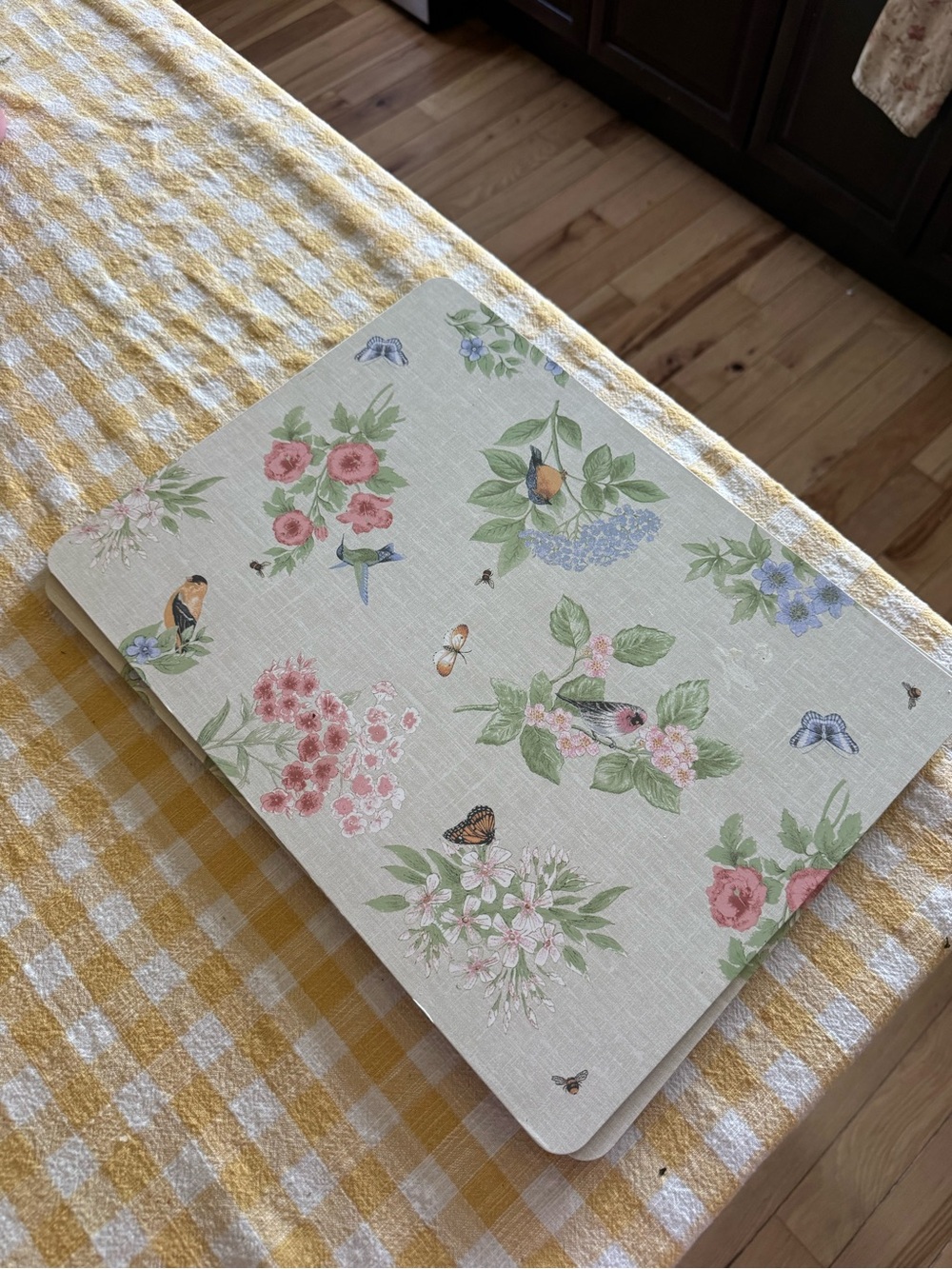 Lenox Floral & Bird placemats in Cream with Pink and Green Accents